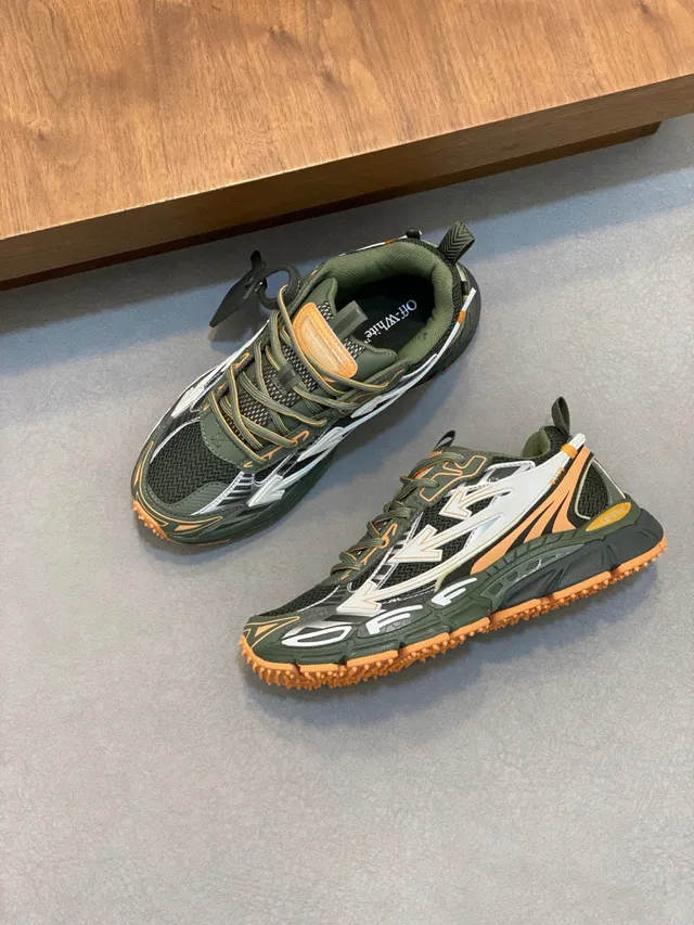 Army Green Orange Sole Mesh And Synthetic Overlay Chunky Sneakers 6