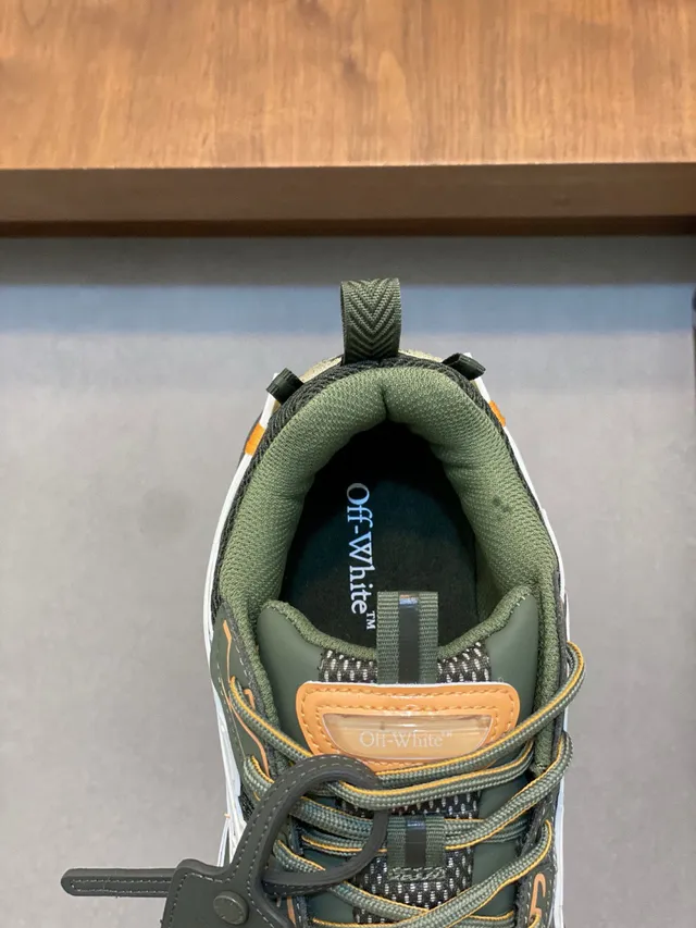 Army Green Orange Sole Mesh And Synthetic Overlay Chunky Sneakers 7