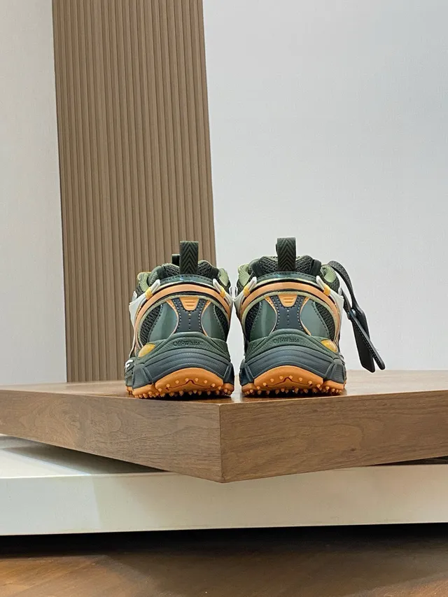 Army Green Orange Sole Mesh And Synthetic Overlay Chunky Sneakers 8