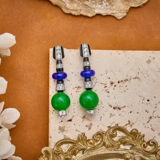 Art Deco-Inspired Green and Blue Gemstone Drop Earrings