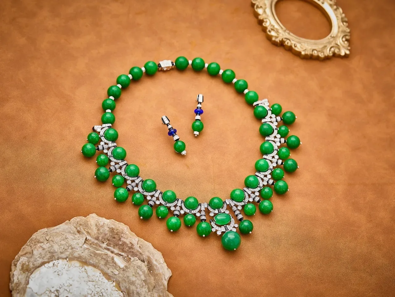 Art Deco-Inspired Green and Blue Gemstone Drop Earrings 4