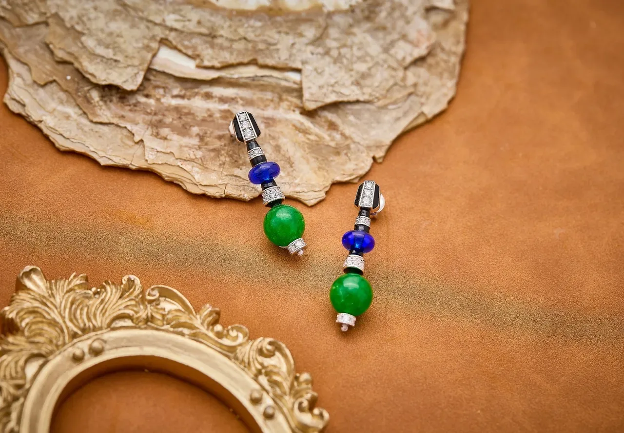 Art Deco-Inspired Green and Blue Gemstone Drop Earrings 6