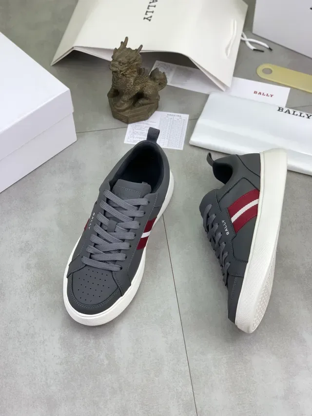 Bally Lifestyle Sneaker Gray Red Leather Upper Perforated Toe Lifestyle Sneakers 5