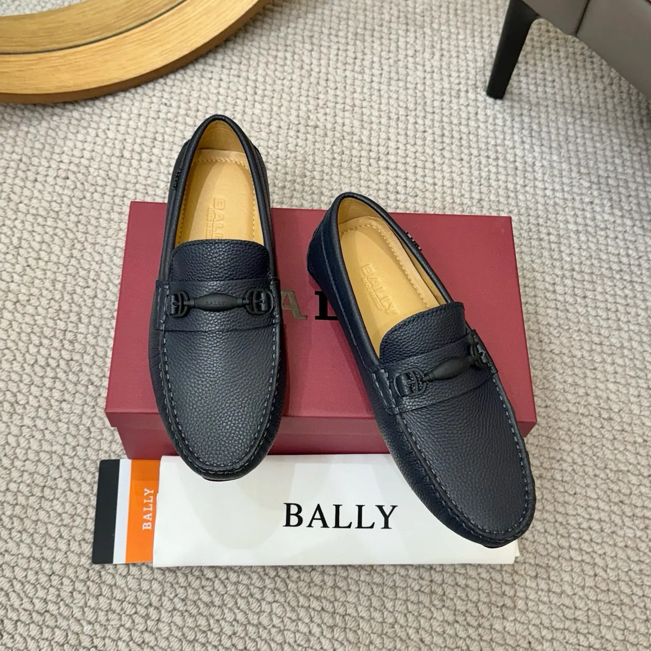 Bally Loafer Navy Beige Pebbled Leather Horsebit Buckle Loafer 3