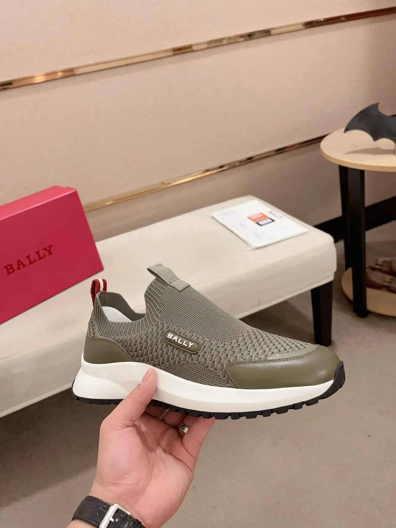 BALLY Olive Green Knit Slip-On Lifestyle Sneaker 4
