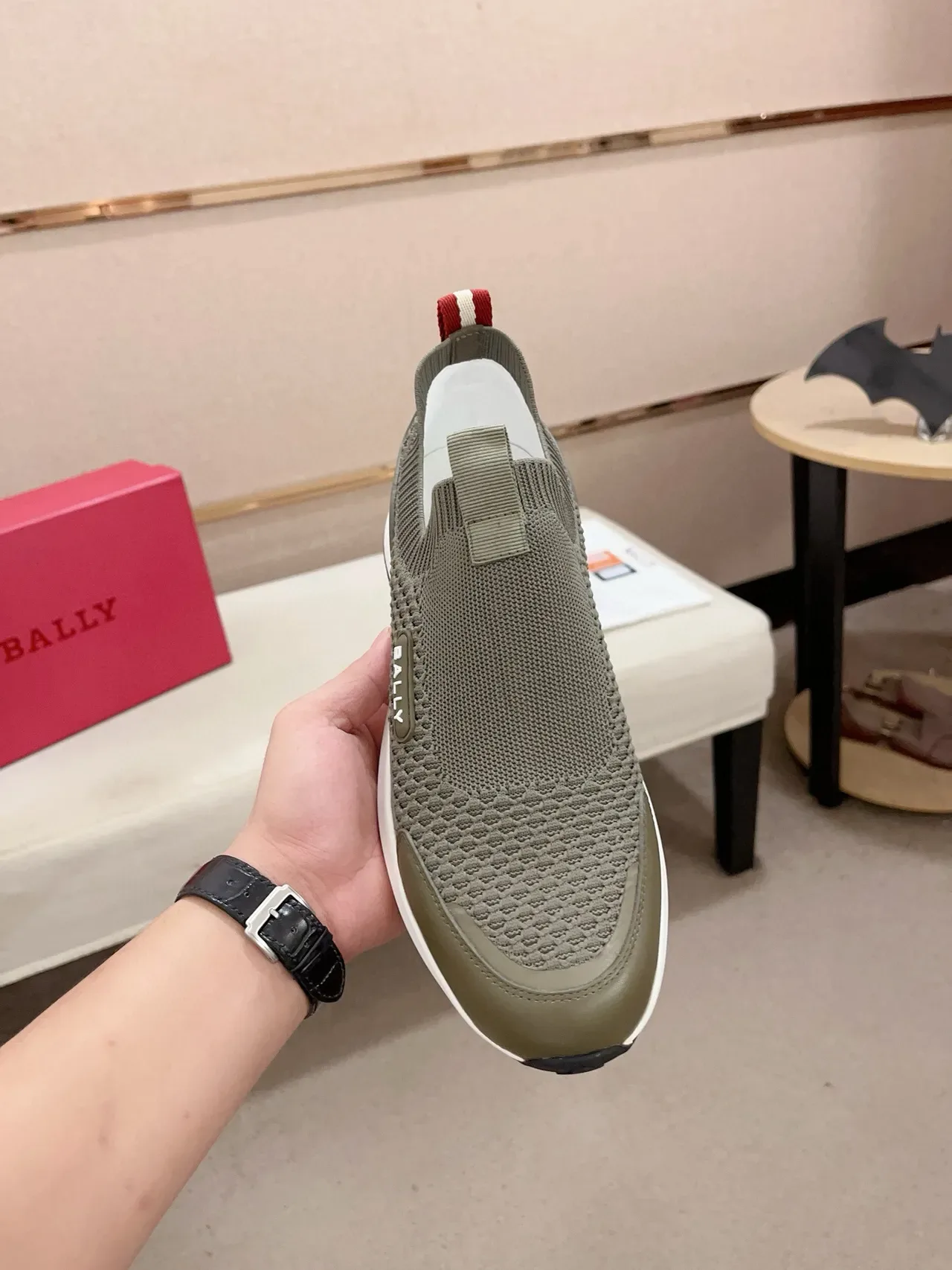 BALLY Olive Green Knit Slip-On Lifestyle Sneaker 5