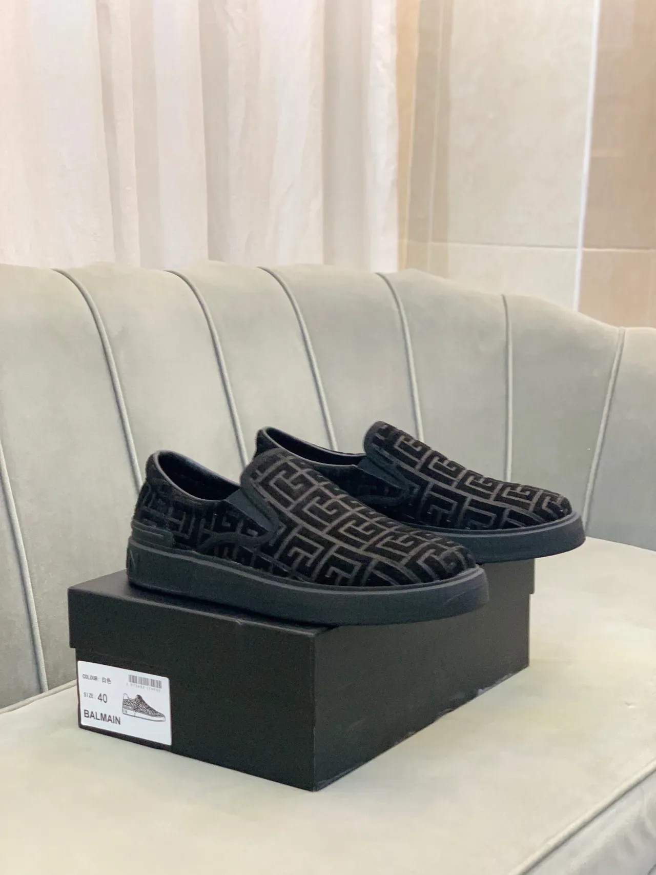 Balm Black Velvet Upper Greek Key Embossing Loafer 7
