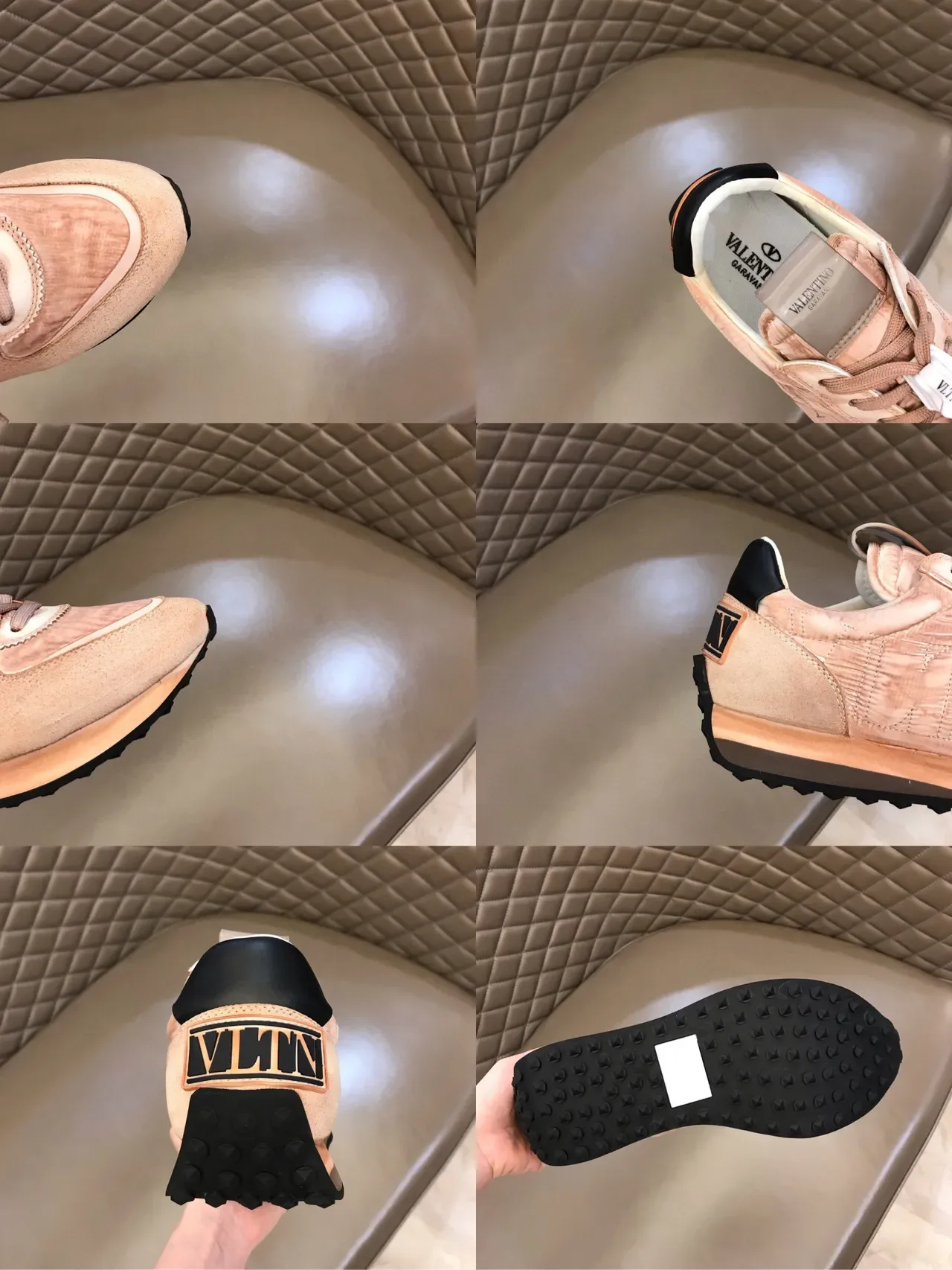 Beige and Black Mixed-Material Retro Runner Sneaker 2