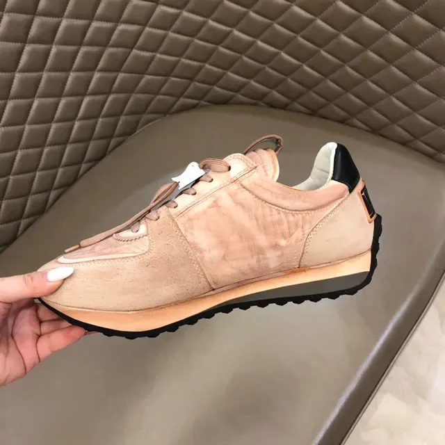 Beige and Black Mixed-Material Retro Runner Sneaker 3