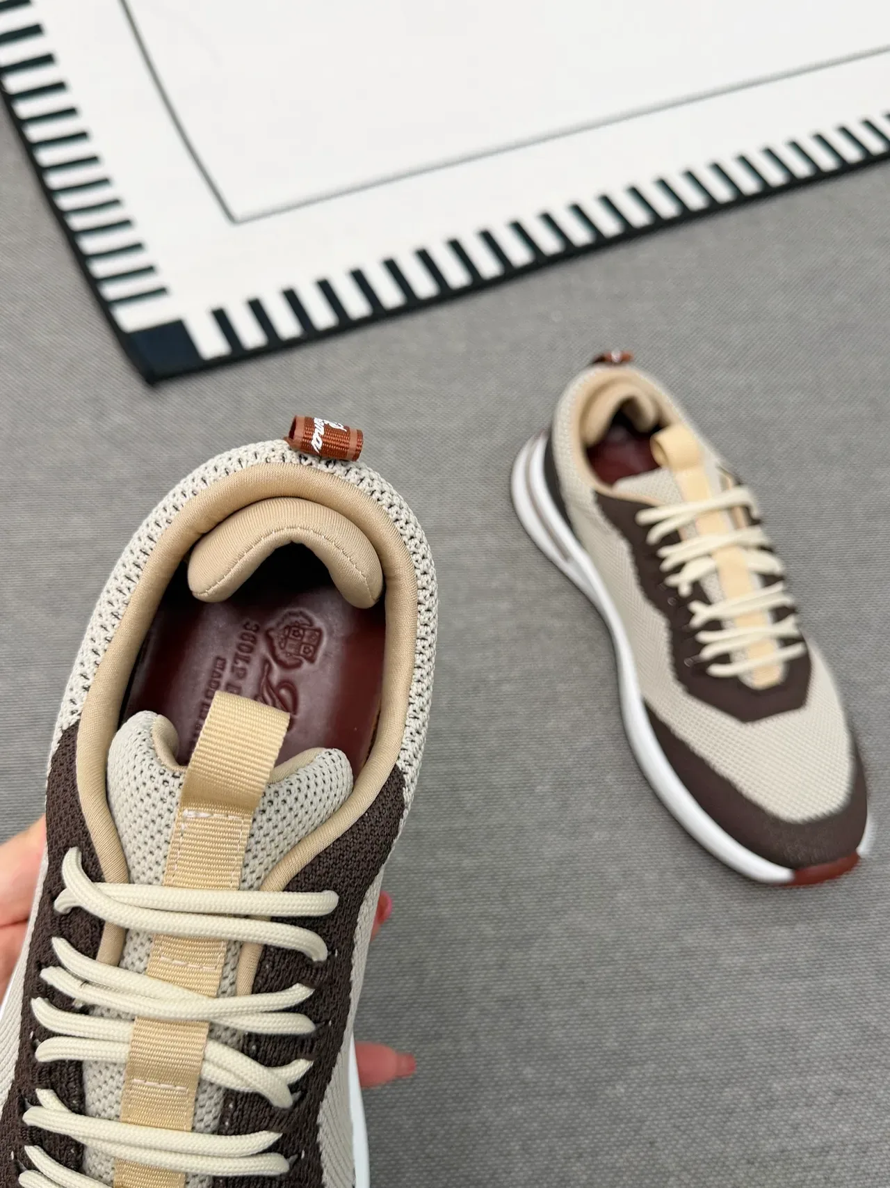Beige and Brown Knit Panel Sneaker 2