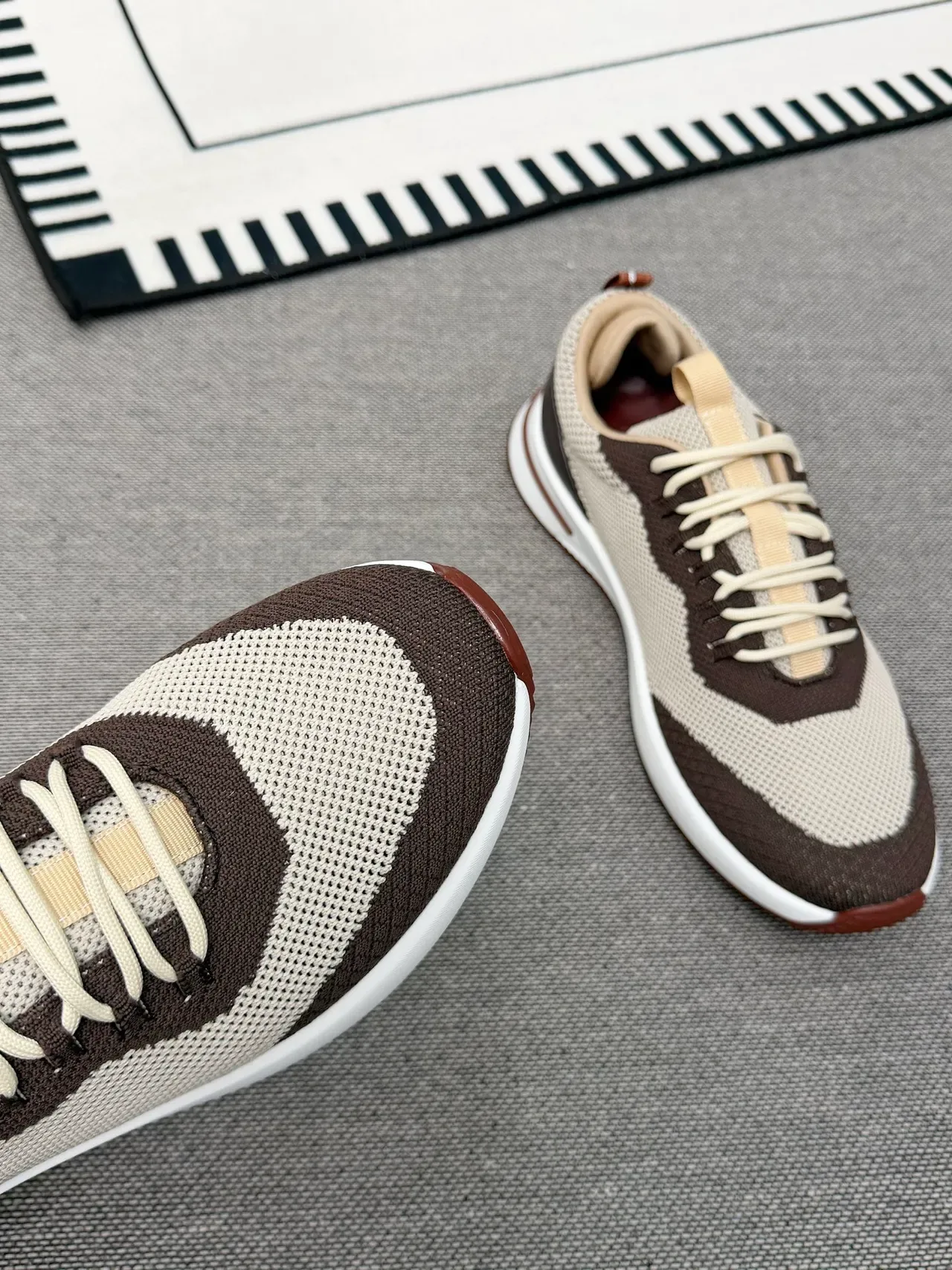 Beige and Brown Knit Panel Sneaker 3