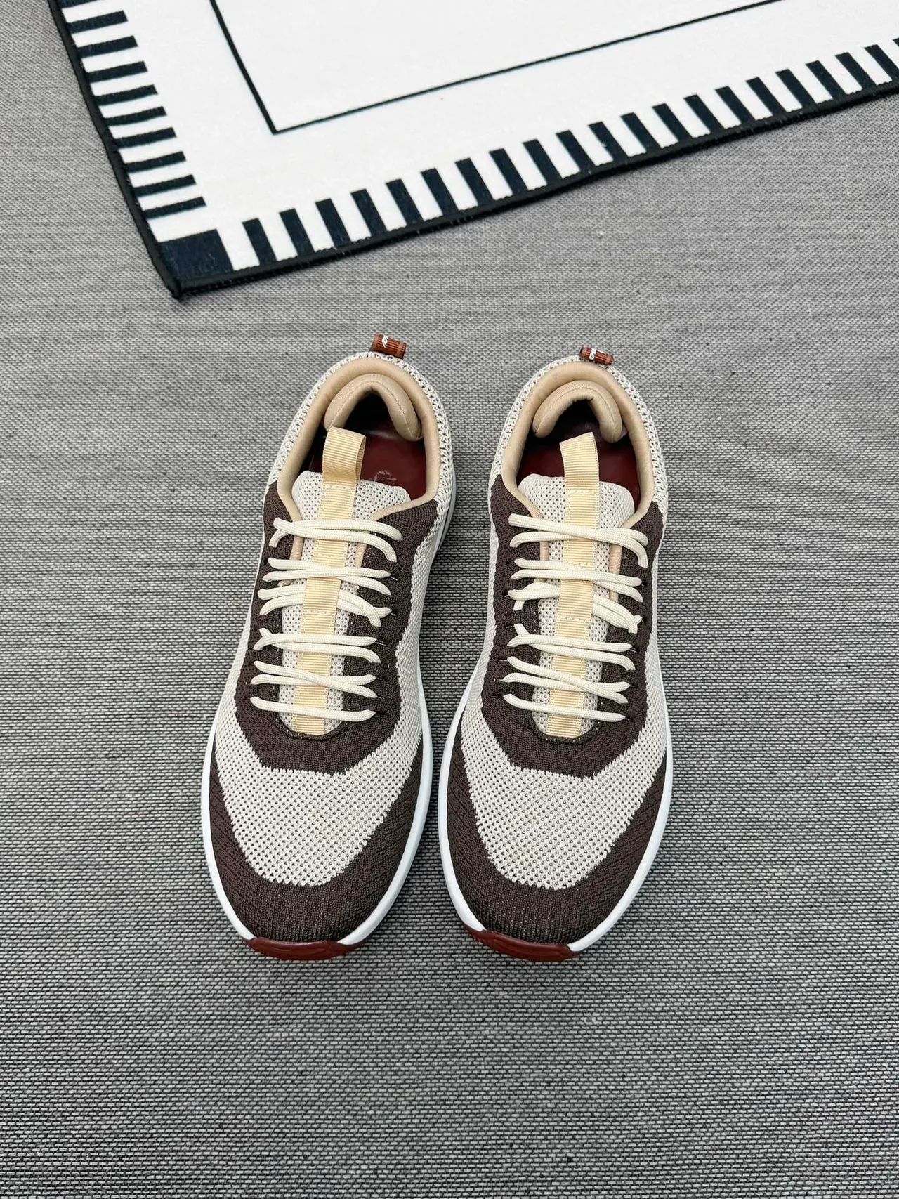 Beige and Brown Knit Panel Sneaker 4