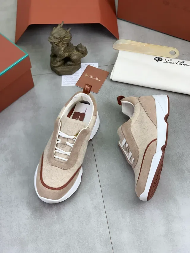 Beige and Brown Layered Suede Felt Lace-Up Lifestyle Sneaker 5