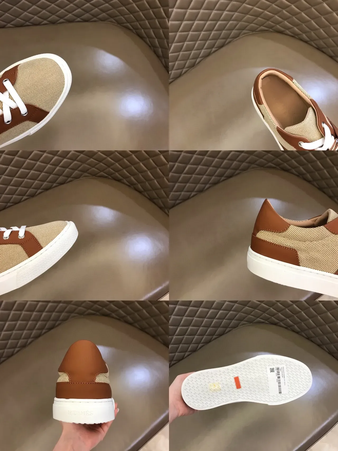Beige and Brown Mesh Leather Panel Sneaker 2