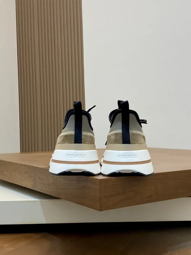 Beige and White Chunky Platform Lace-Up Sneaker 3