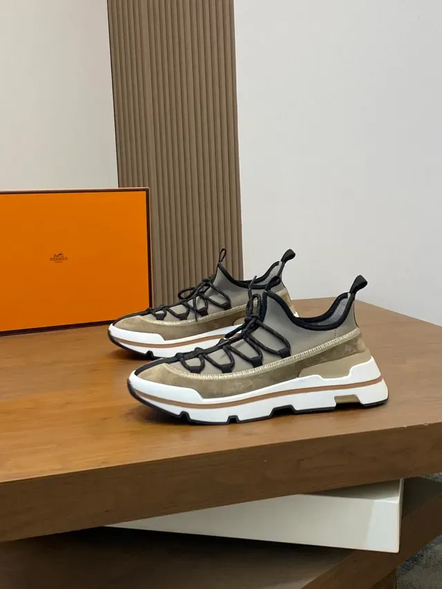 Beige and White Chunky Platform Lace-Up Sneaker 5