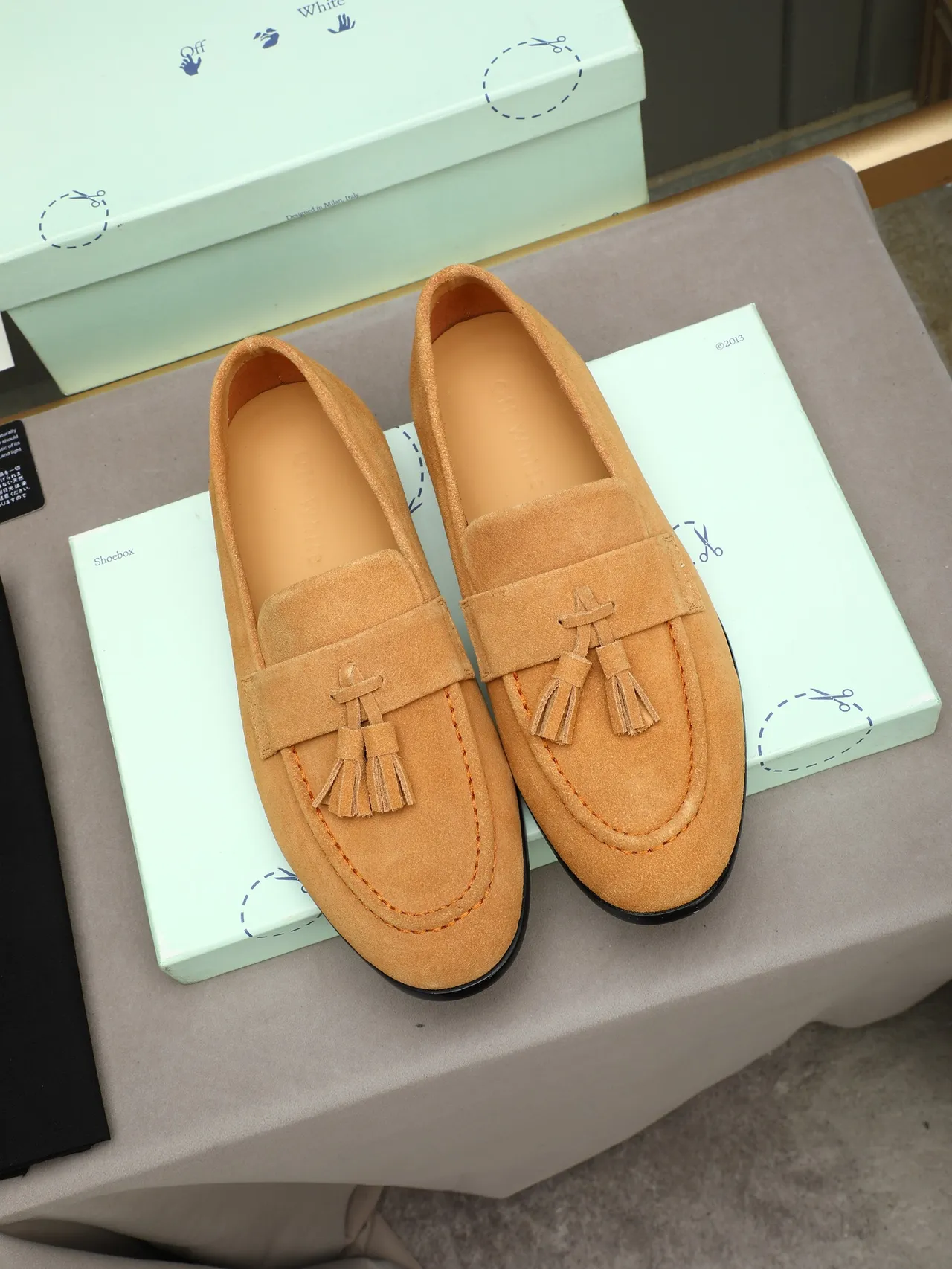 Beige Black Suede Tassel Loafer 3