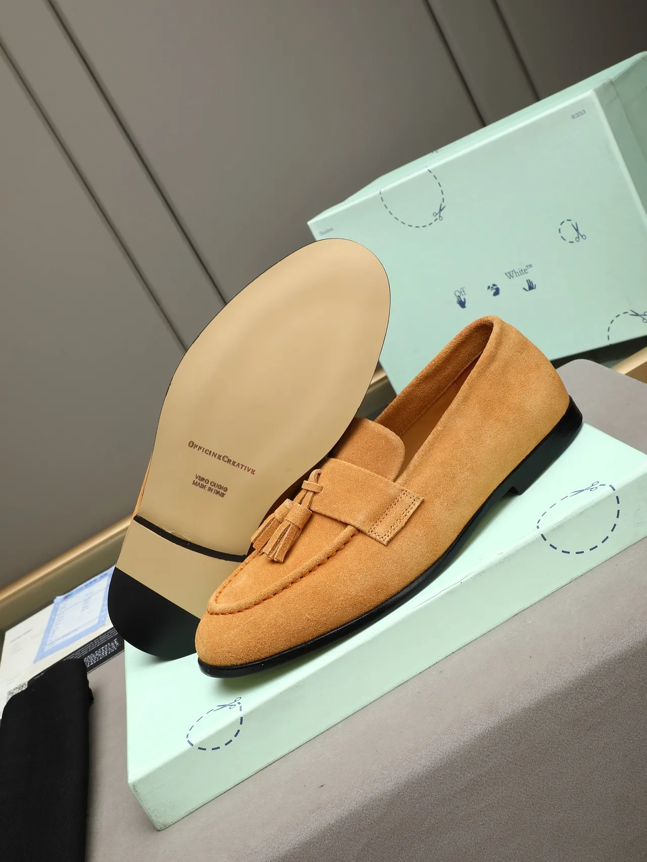 Beige Black Suede Tassel Loafer 4