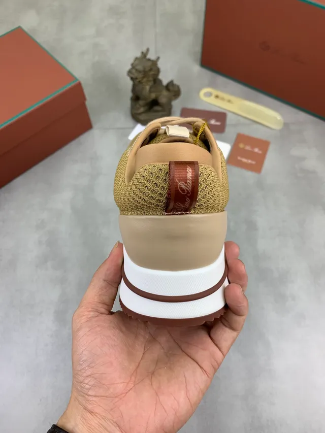 Beige Brown Knit Mesh Upper Contrasting Outsole Sneakers 3