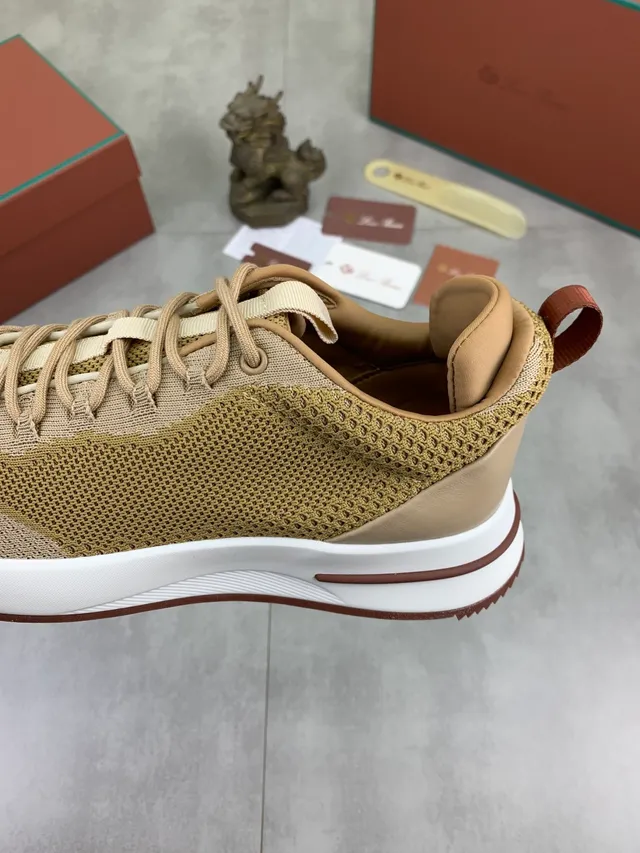Beige Brown Knit Mesh Upper Contrasting Outsole Sneakers 4