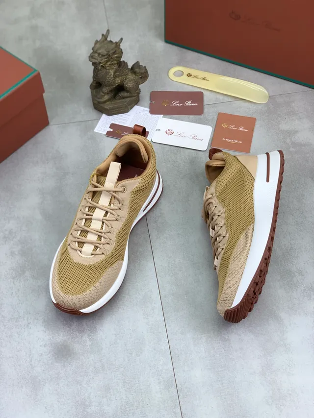 Beige Brown Knit Mesh Upper Contrasting Outsole Sneakers 6