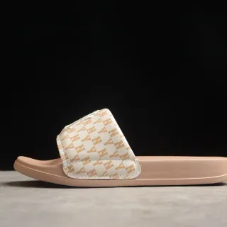 Beige Brown Monogrammed Strap Slide Slippers