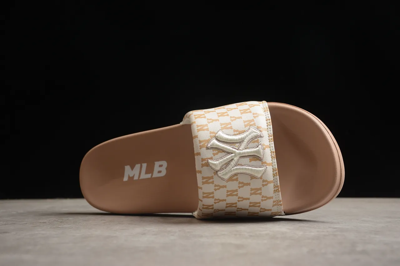 Beige Brown Monogrammed Strap Slide Slippers 11