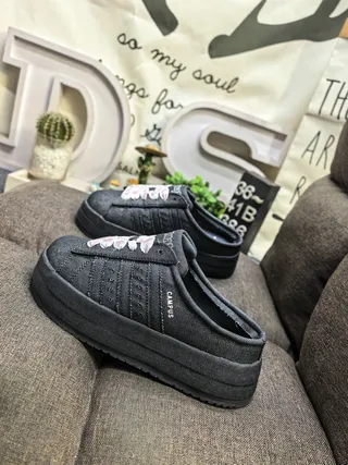 Beige Canvas Platform Mule Slip-On Casual Shoes 7