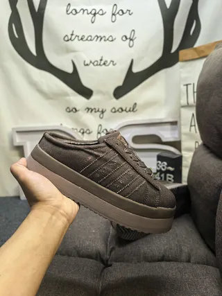 Beige Canvas Platform Mule Slip-On Casual Shoes 15