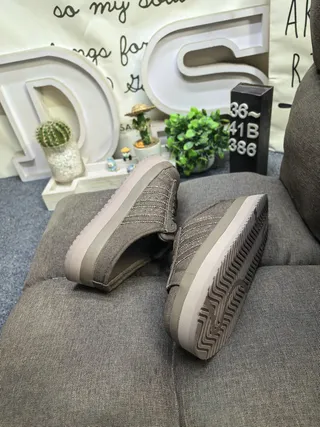 Beige Canvas Platform Mule Slip-On Casual Shoes 16