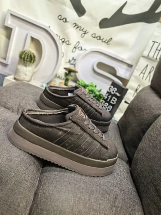 Beige Canvas Platform Mule Slip-On Casual Shoes 19