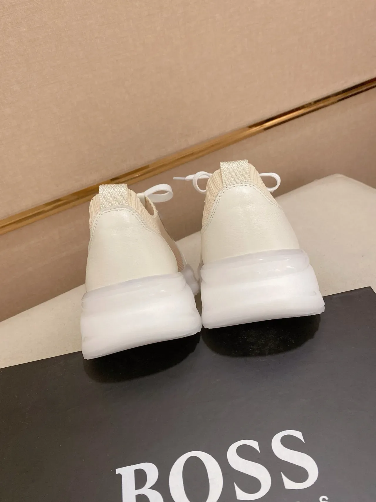 Beige Knit and Off-White Accent Lifestyle Sneakers 2