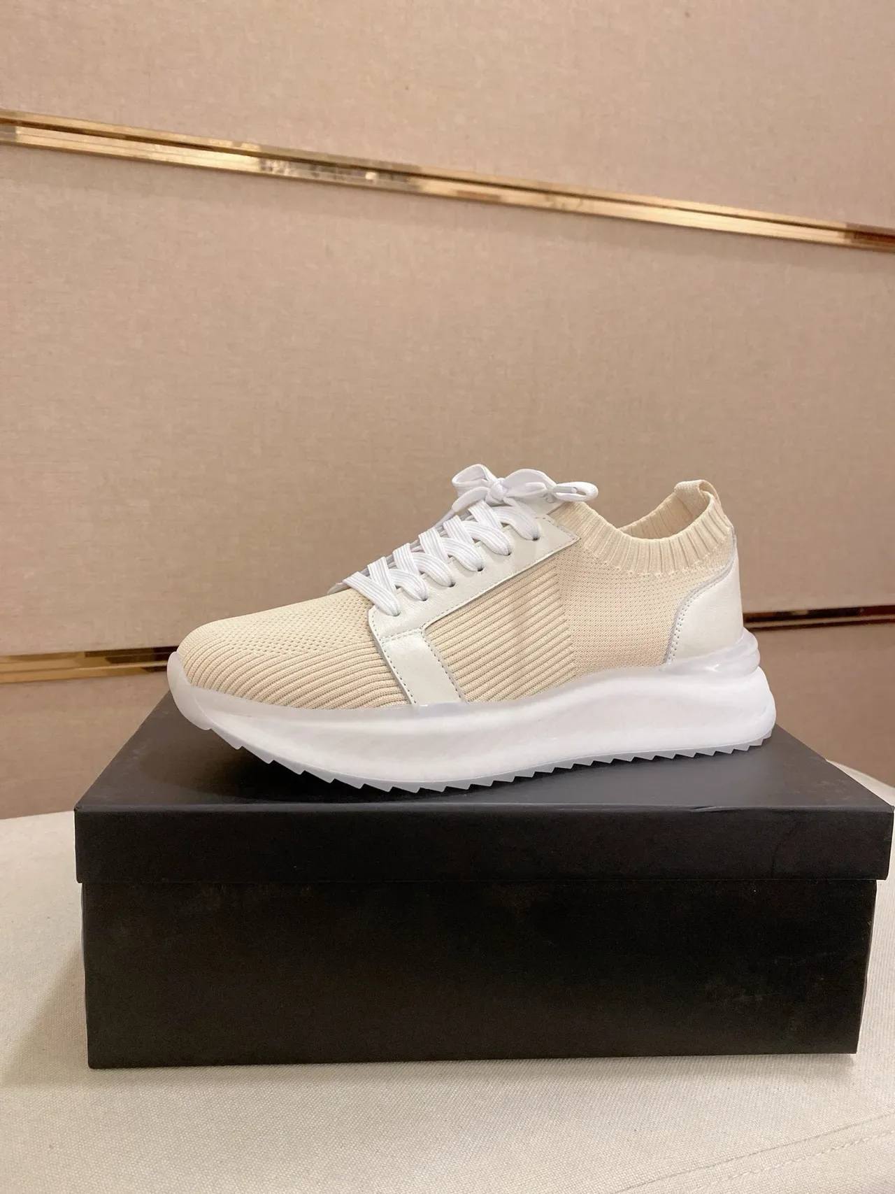 Beige Knit and Off-White Accent Lifestyle Sneakers 5