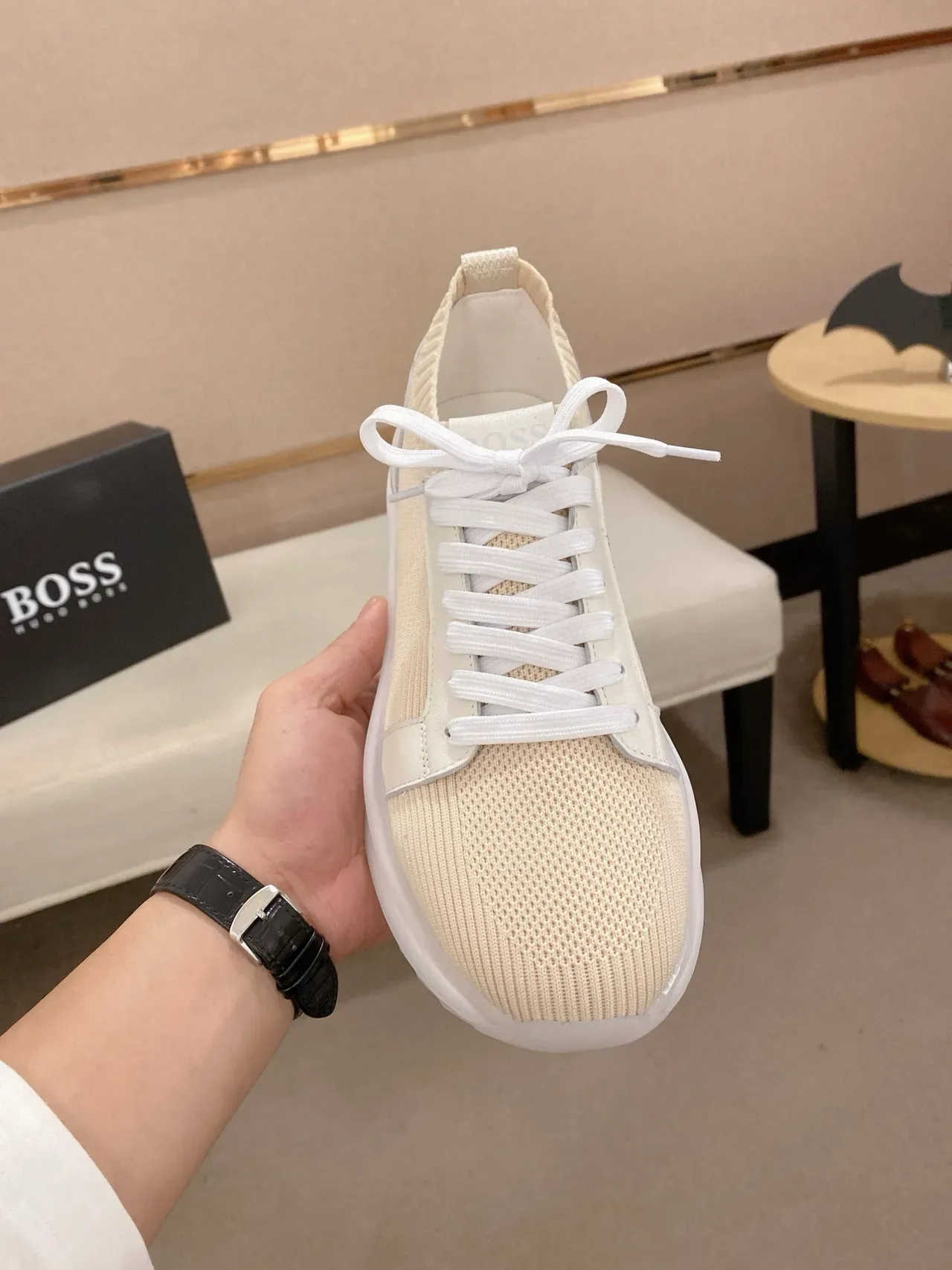 Beige Knit and Off-White Accent Lifestyle Sneakers 7