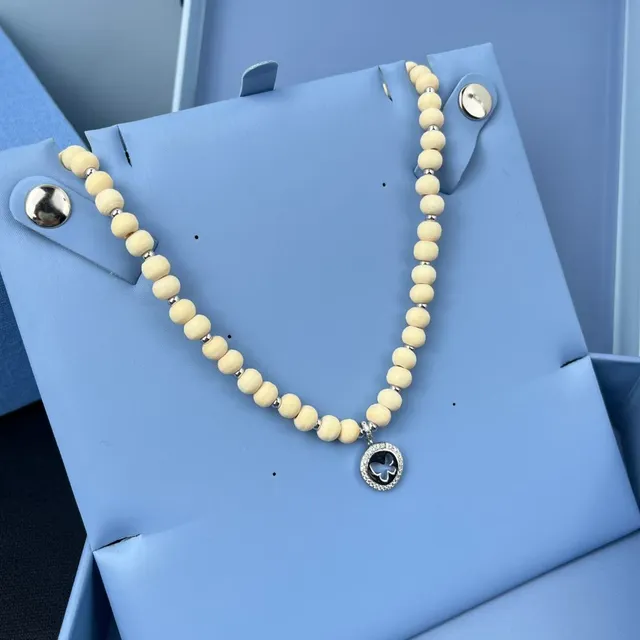 Beige Silver Beaded Wooden Necklace 9