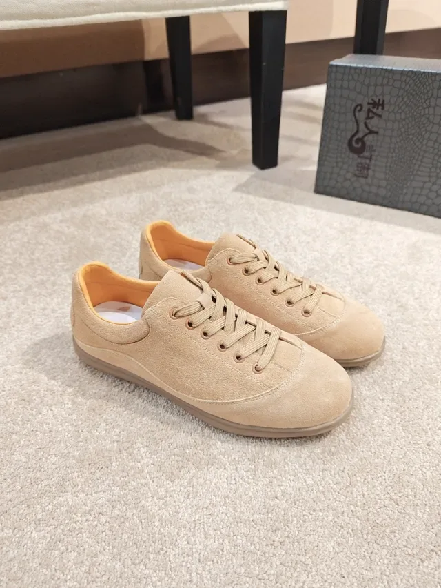 Beige Suede Low-Profile Lace-Up Casual Shoe 4