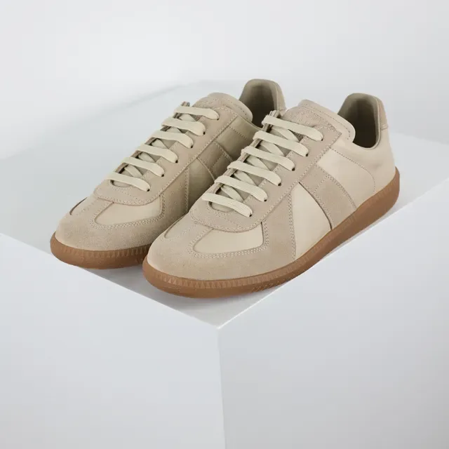 Beige Two-Tone Panelled Suede and Leather Lifestyle Sneakers 2