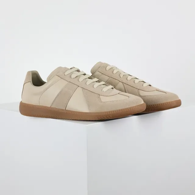 Beige Two-Tone Panelled Suede and Leather Lifestyle Sneakers 3