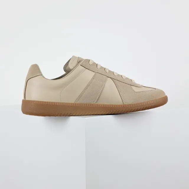 Beige Two-Tone Panelled Suede and Leather Lifestyle Sneakers 7