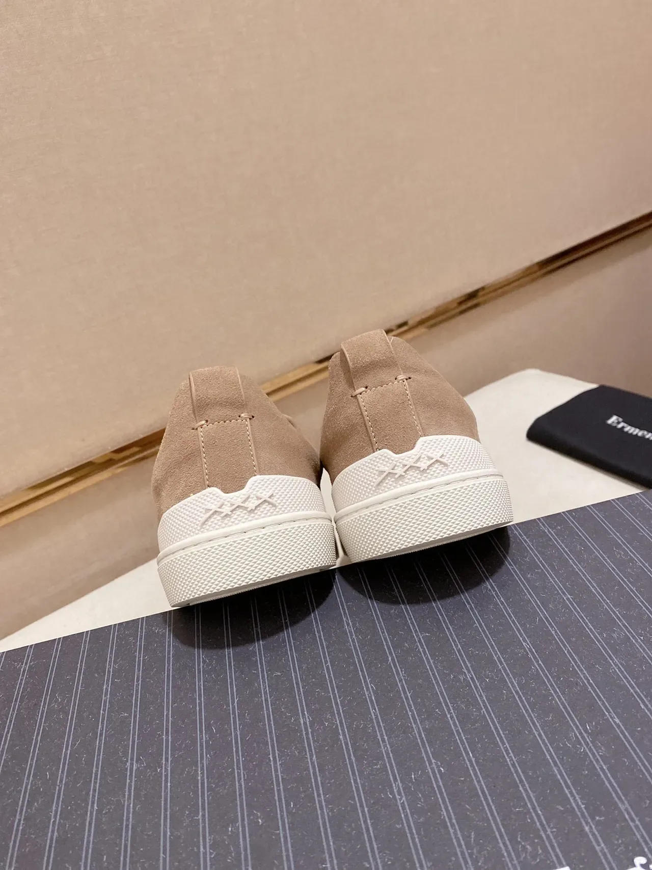 Beige White Slip-On Suede Upper Sneakers 3