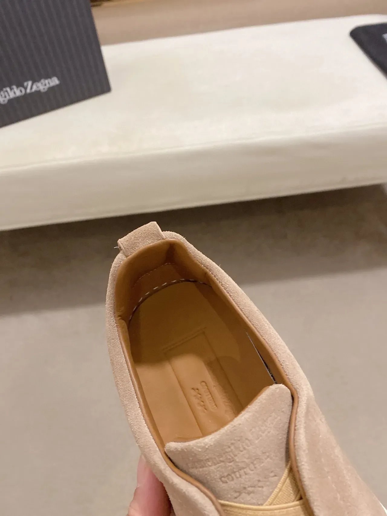 Beige White Slip-On Suede Upper Sneakers 4
