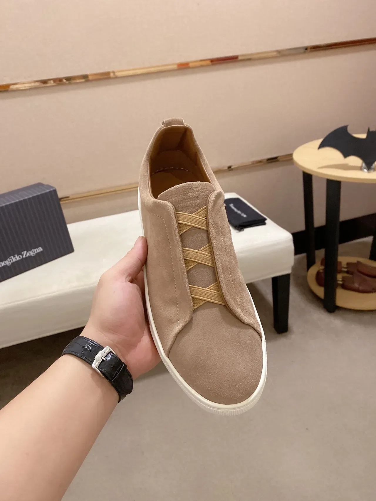 Beige White Slip-On Suede Upper Sneakers 8