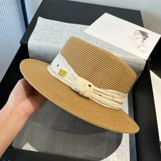 Beige White Woven Straw Polka-Dot Ribbon Band Fedora 4