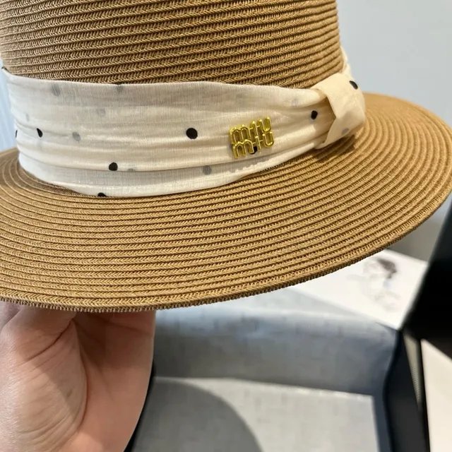 Beige White Woven Straw Polka-Dot Ribbon Band Fedora 5