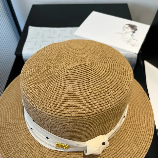 Beige White Woven Straw Polka-Dot Ribbon Band Fedora 6