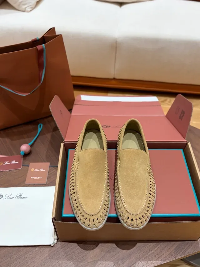 Beige White Woven Vamp Suede Upper Loafer 5