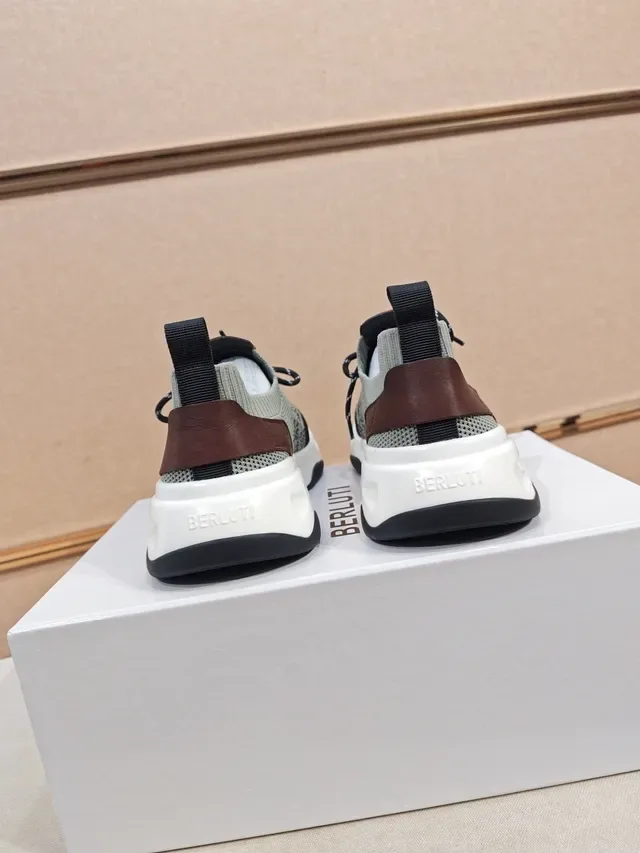BERLUTI Gray Brown Knit Upper Chunky Sculpted Sole Sneakers 3