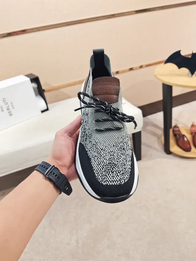 BERLUTI Gray Brown Knit Upper Chunky Sculpted Sole Sneakers 5