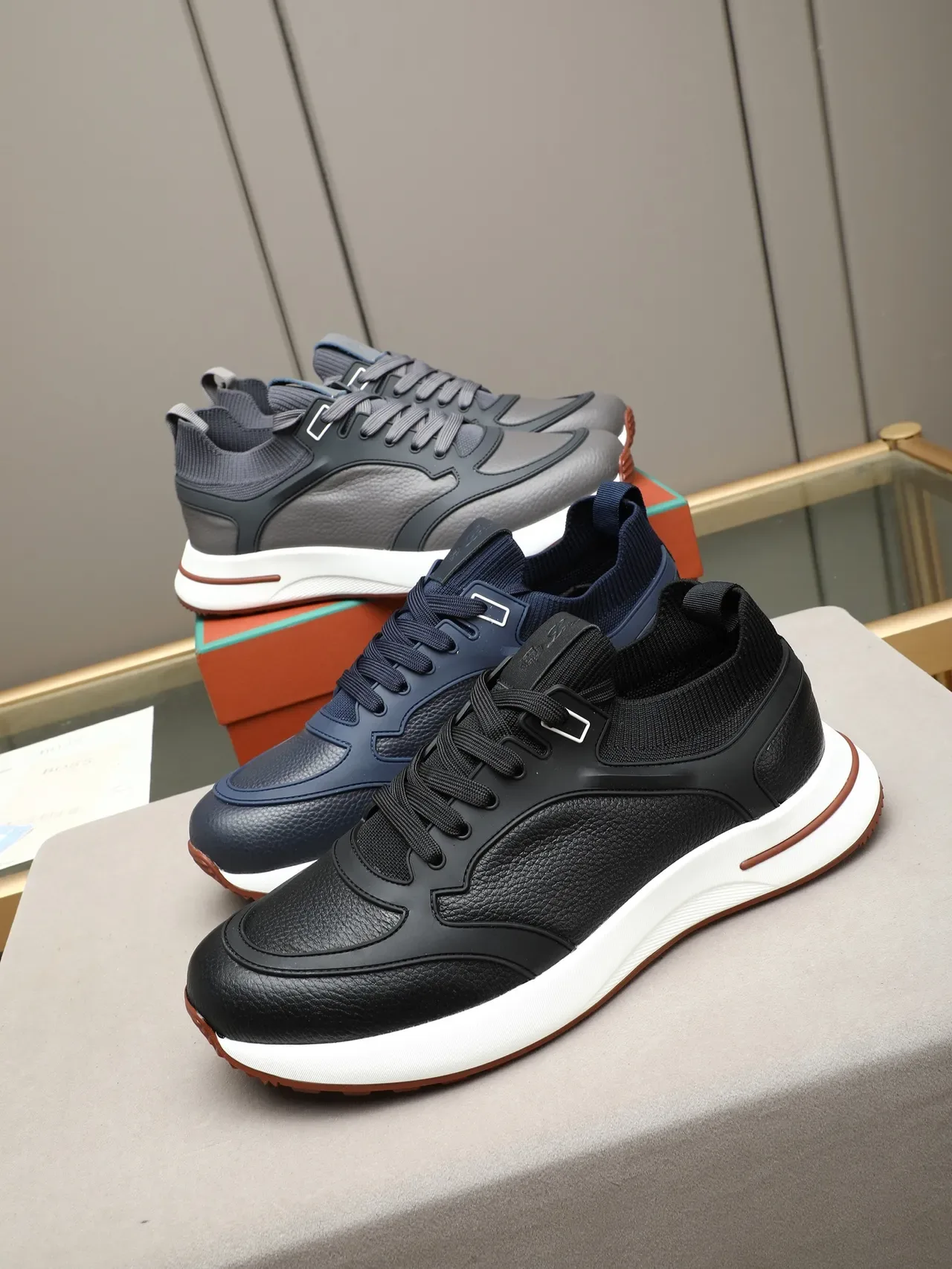 Black and Brown Hybrid Leather Knit Sneaker 2