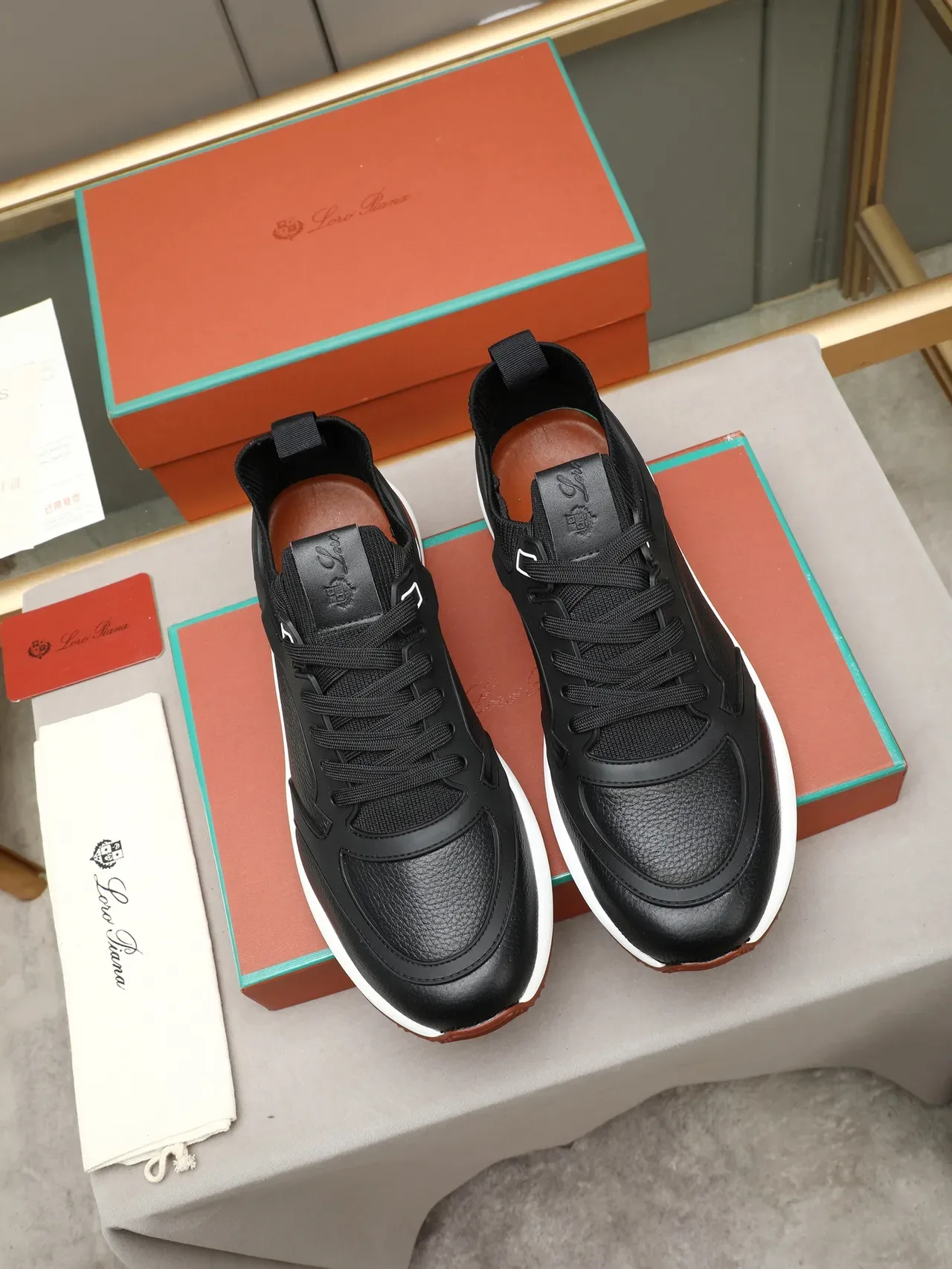 Black and Brown Hybrid Leather Knit Sneaker 3